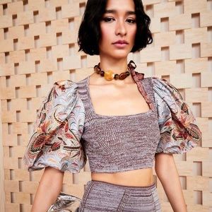 Ulla Johnson Top NWT Iva Puff Sleeve Crop Knit Top Chalcedony Size 10 Runway